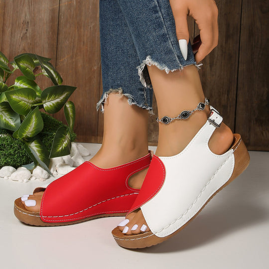 Damen Plateau-Sandalen mit offener Zehenpartie und elastischem Riemen R&B