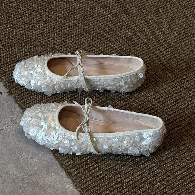 Damen Ballerinas mit funkelnden Pailletten und zartem Riemchen Heidi Mode