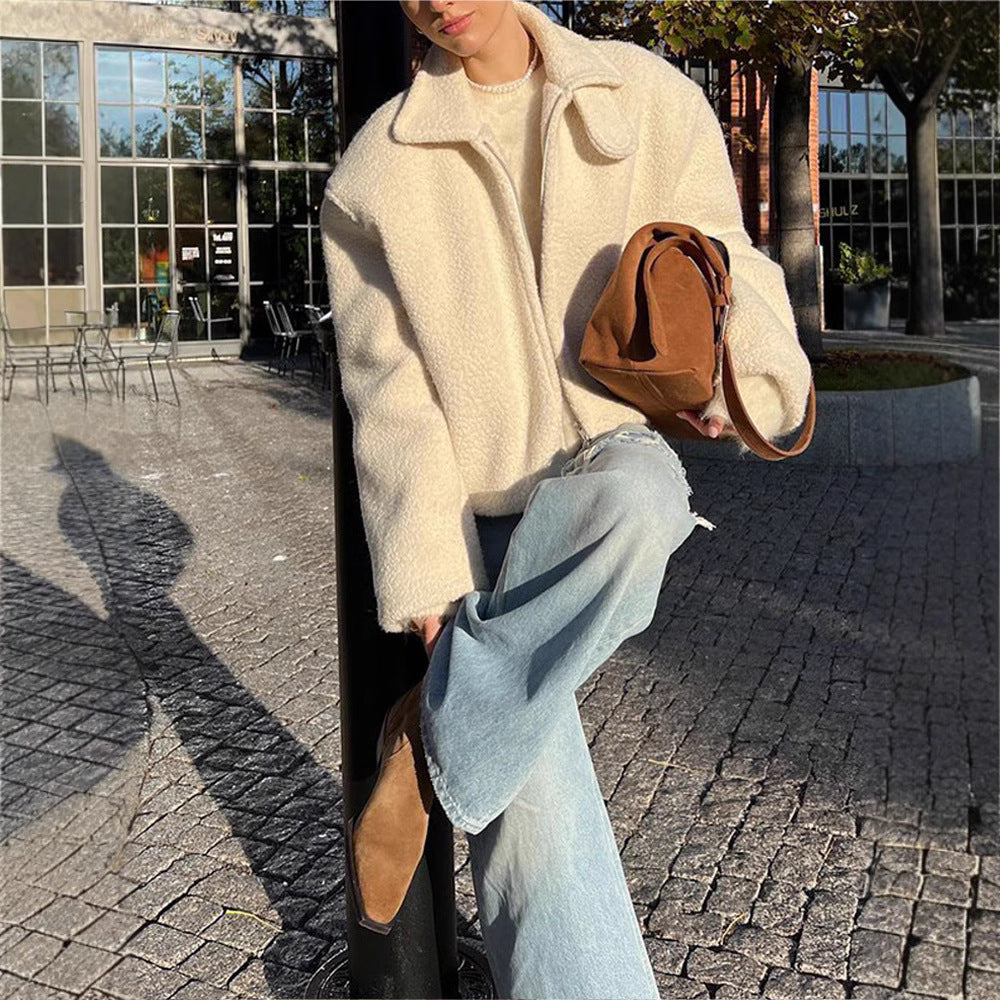 Damen Fluffy Übergangsjacke mit lässigem Schnitt und angewandtem Kragen R&B