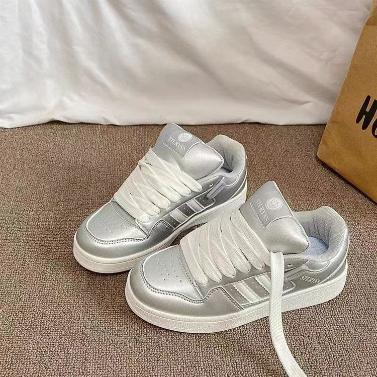 Damen Modische Sneaker mit schimmerndem Metallic-Obermaterial und gepolsterter Innensohle R&B