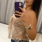 Damen Funktionsbluse mit Pailletten und Rüschen R&B