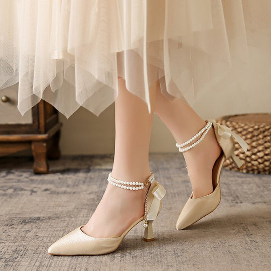 Damen elegante Pumps mit funkelndem Perlenakzent R&B