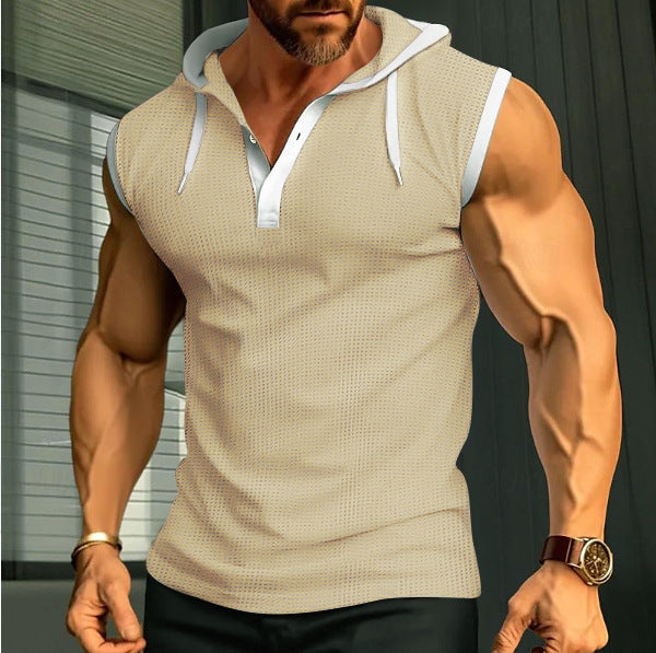 Herren ärmelloses Polo-Shirt mit stylishem Kapuzenkragen R&B