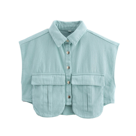 Damen ärmellose Utility-Bluse mit Taschen R&B