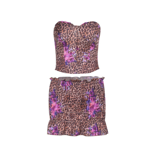 Damen Crop-Top und Shorts Set mit angesagtem Leopardenmuster R&B
