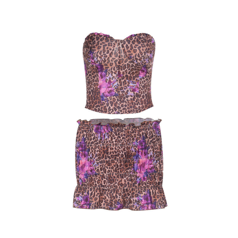 Damen Crop-Top und Shorts Set mit angesagtem Leopardenmuster R&B