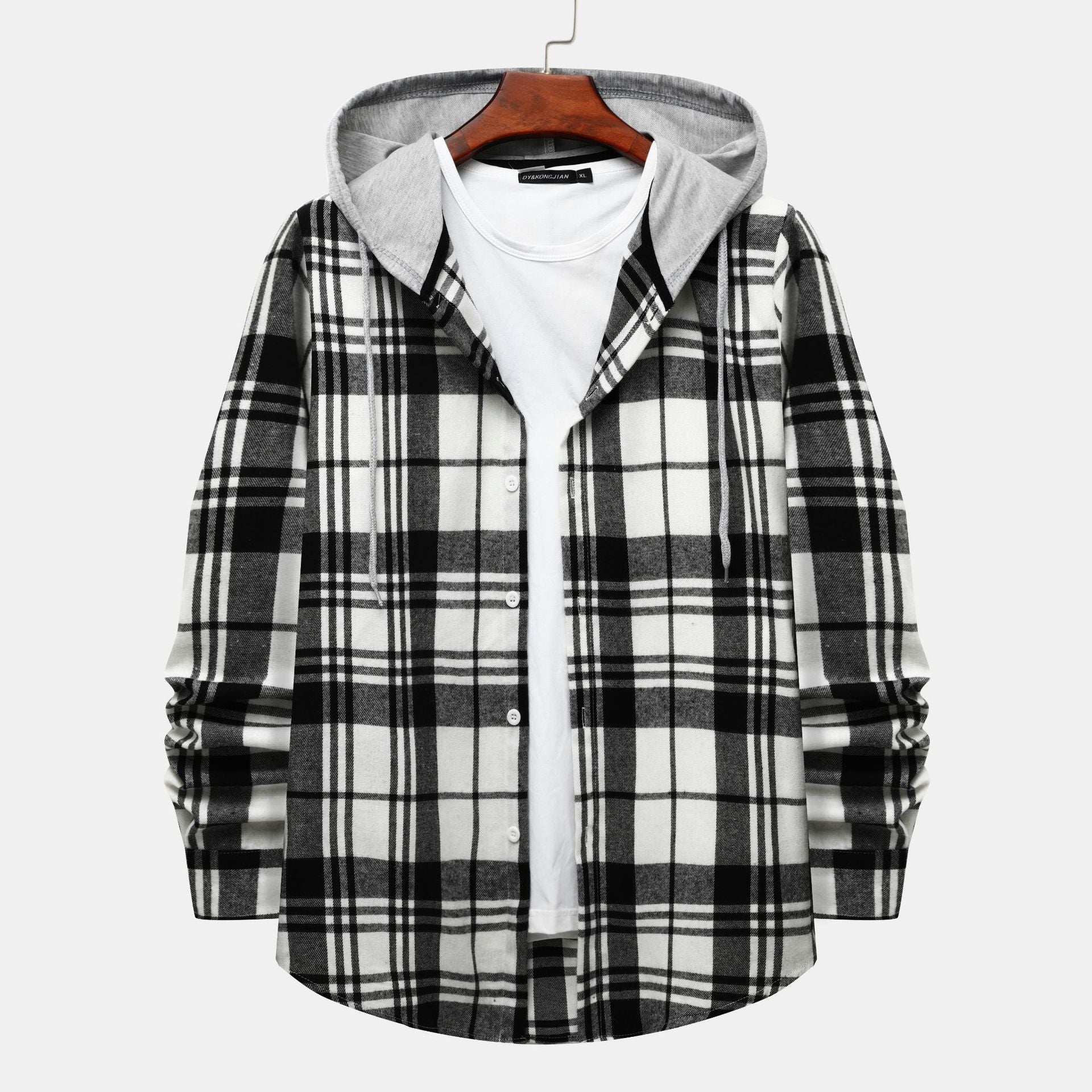 Herren Karohemdjacke mit integrierter Kapuze und modischem Design