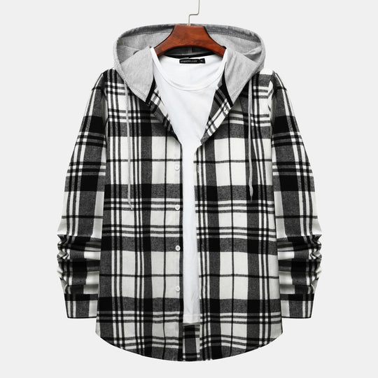 Herren Karohemdjacke mit integrierter Kapuze und modischem Design R&B