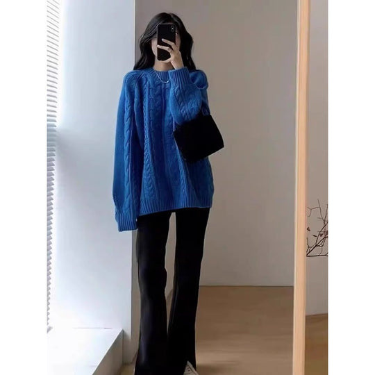 Damen Grobstrickpullover im lässigen Oversized-Stil mit Zopfmuster R&B