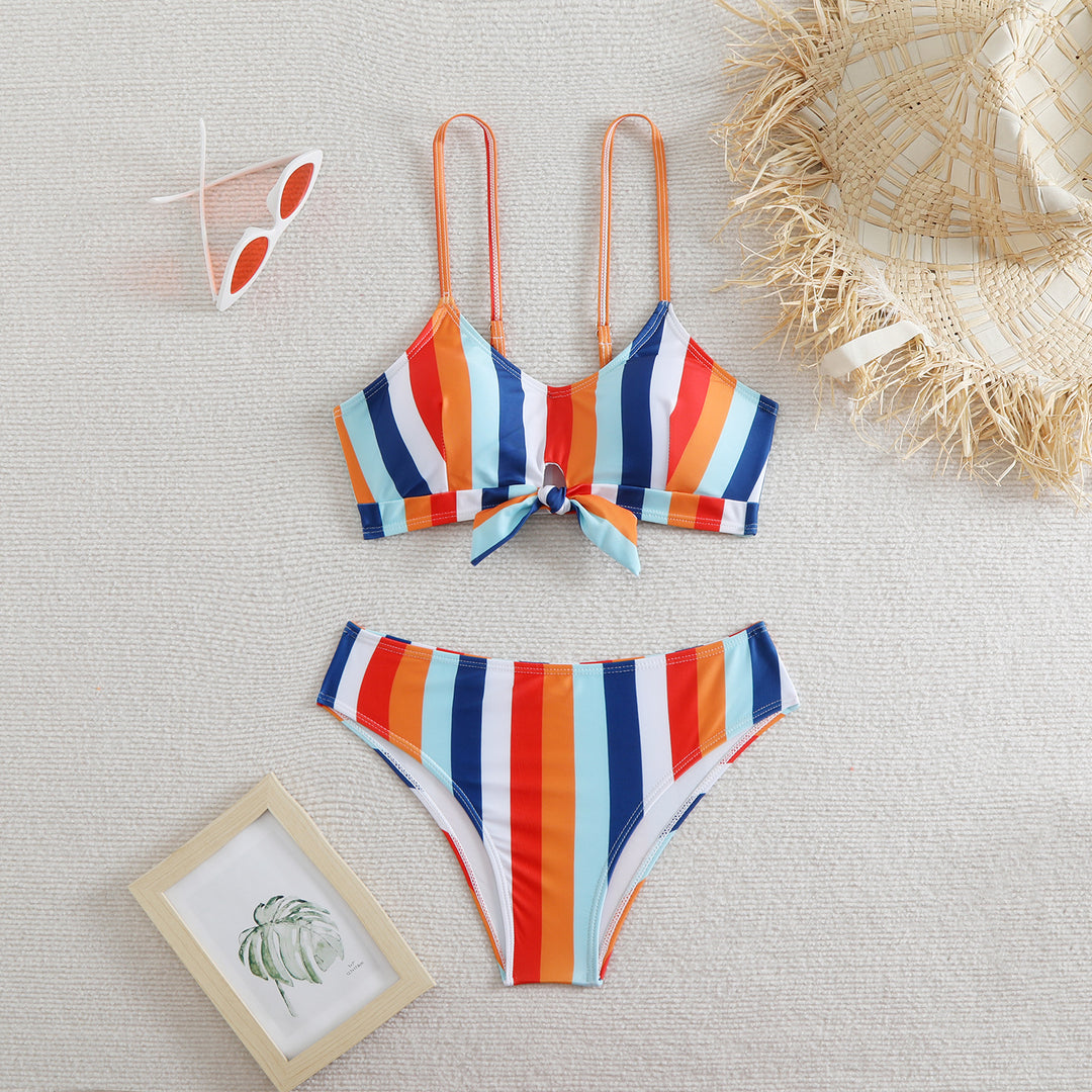 Damen Bandeau-Bikini mit verstellbaren Trägern und Knoten-Detail R&B