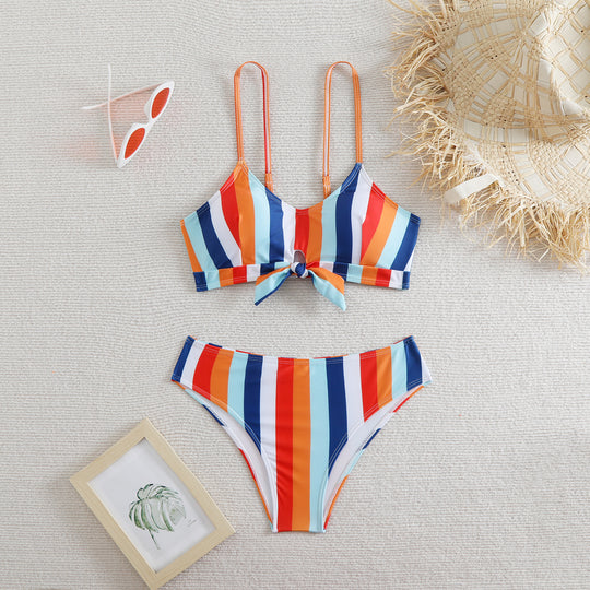 Damen Bandeau-Bikini mit verstellbaren Trägern und Knoten-Detail R&B