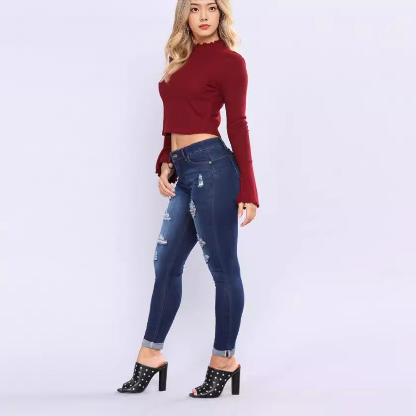 Damen Slim-Fit Jeans mit trendigen Destroyed-Details R&B