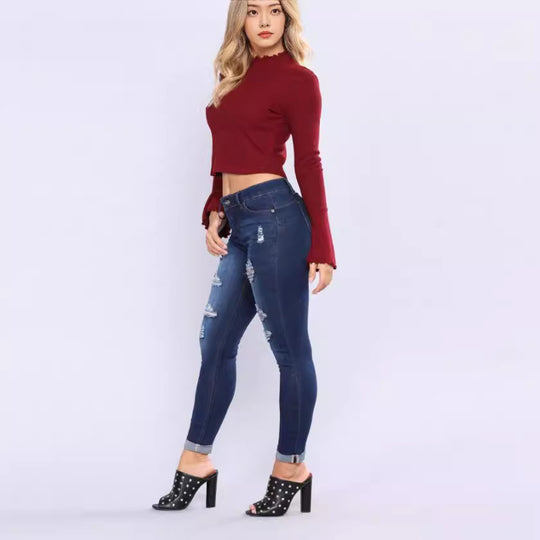 Damen Slim-Fit Jeans mit trendigen Destroyed-Details R&B