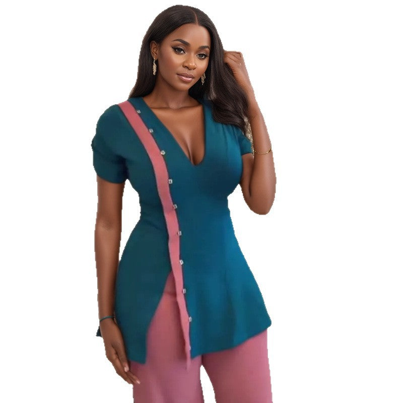 Damen Bluse mit asymmetrischem Schnitt und knöpfen R&B