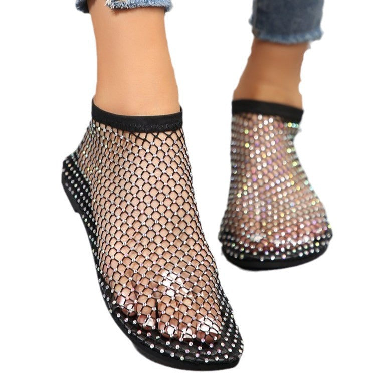Damen Glitzernde Netzschuhe mit offener Zehenpartie und auffälligen Strasssteinen R&B
