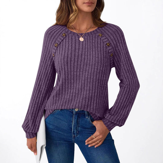 Damen Pullover mit dekorativen Knöpfen und strukturiertem Rippdesign R&B