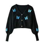 Damen Kurze Strickjacke mit floralem Stickdesign R&B