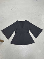 Damen Elegantes Wickeloberteil mit weitem Ärmel und V-Ausschnitt R&B