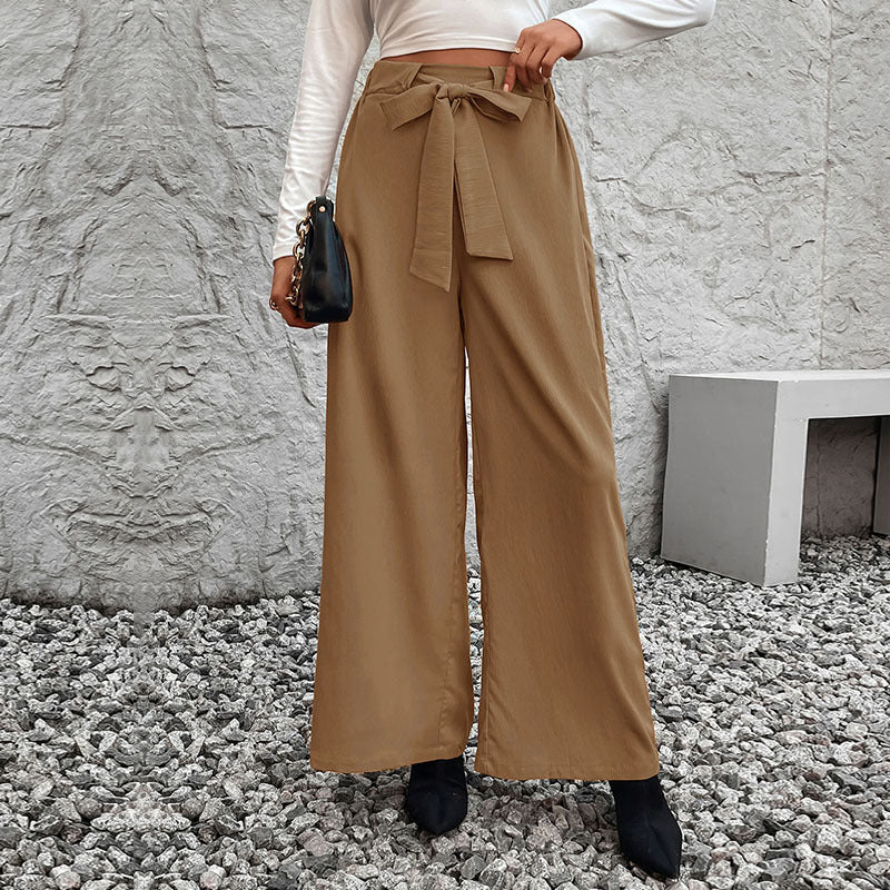 Damen weit geschnittene Hochbundhose mit Bindegürtel R&B