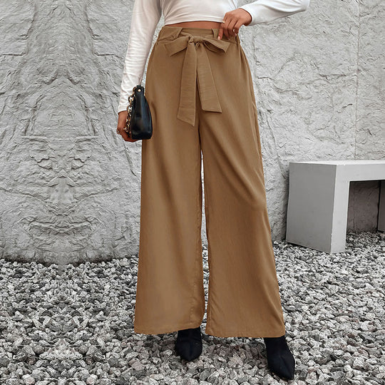Damen weit geschnittene Hochbundhose mit Bindegürtel R&B