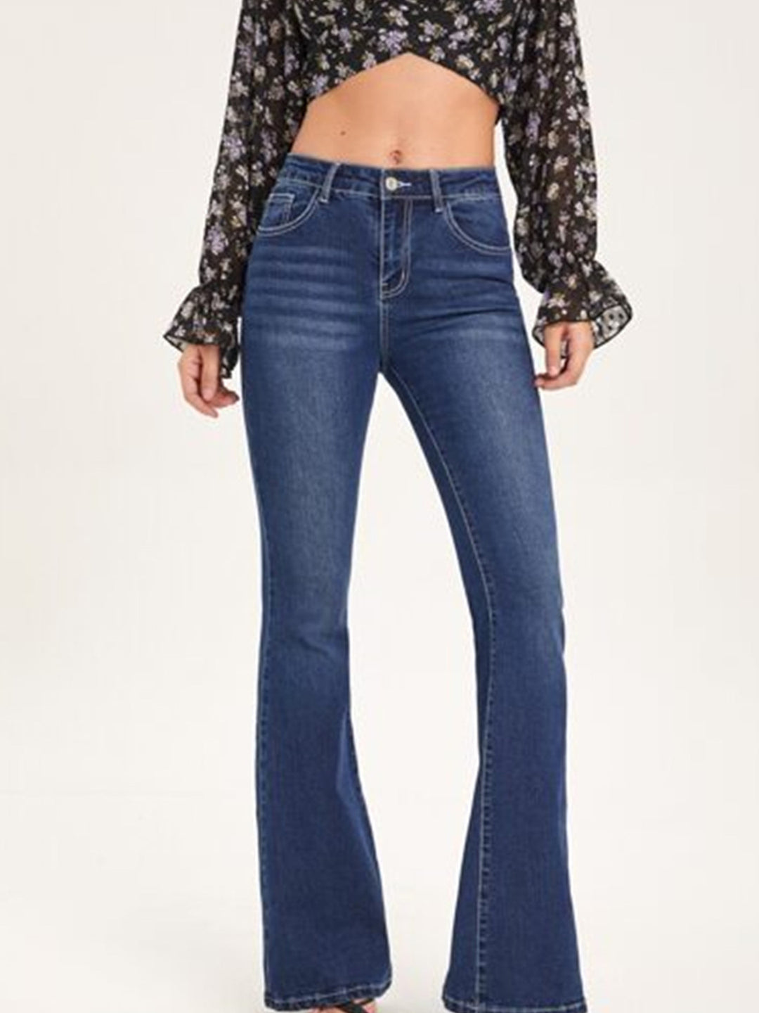 Damen Bootcut Jeans mit verschlissenen Details und hohem Bund R&B