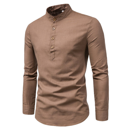 Herren Langarmhemd mit Henley-Ausschnitt und dekorativer Knopfleiste R&B