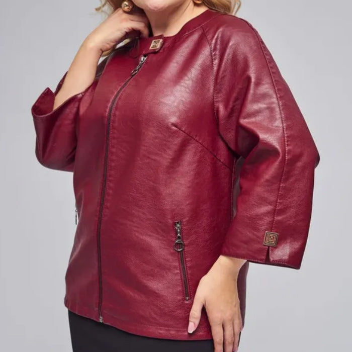 Damen modische Kunstlederjacke mit einzigartigem Schnitt R&B