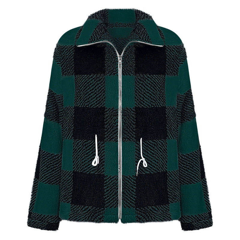 Damen kuschelige Oversize-Jacke mit kariertem Muster R&B
