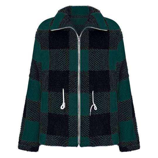 Damen kuschelige Oversize-Jacke mit kariertem Muster R&B
