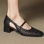 Damen elegante Mary Jane Pumps mit modischem Geflecht und bequemem Blockabsatz R&B