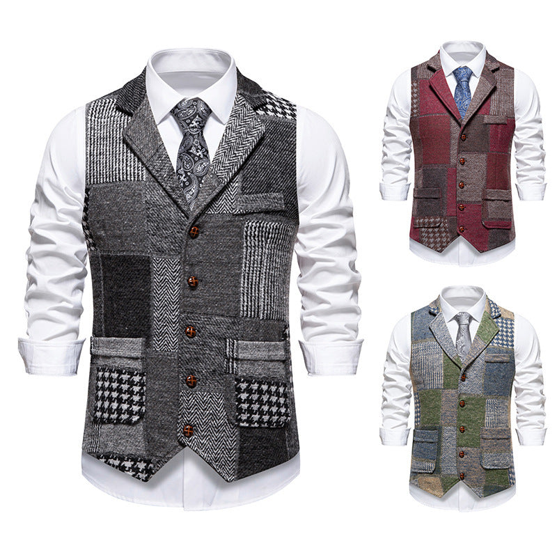 Herren Anzugweste im modernen Patchwork-Design mit praktischen Taschen R&B