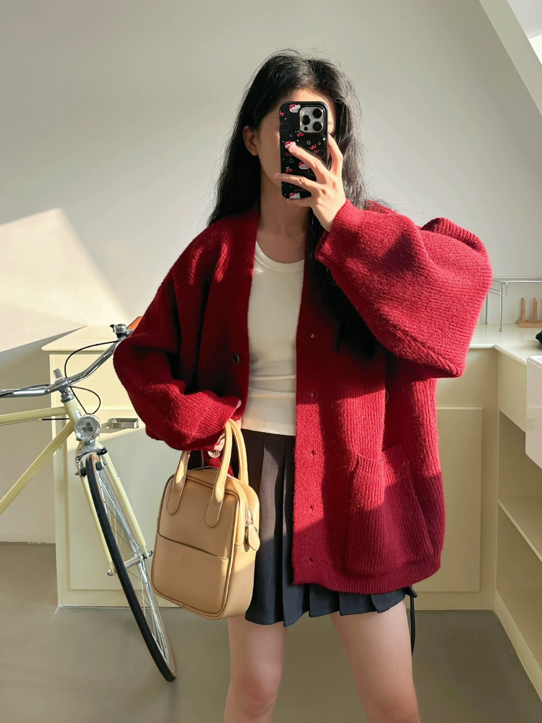 Damen Gemütliche Strickjacke mit großen Taschen und Knopfdetail R&B