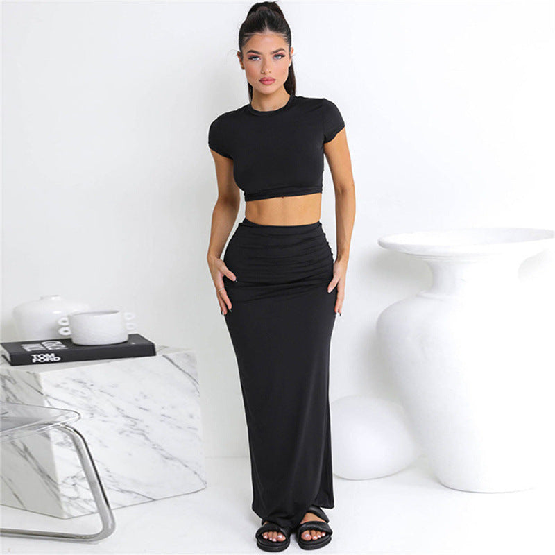 Damen elegantes Maxi-Kleid und crop-top Set mit figurbetontem Schnitt R&B