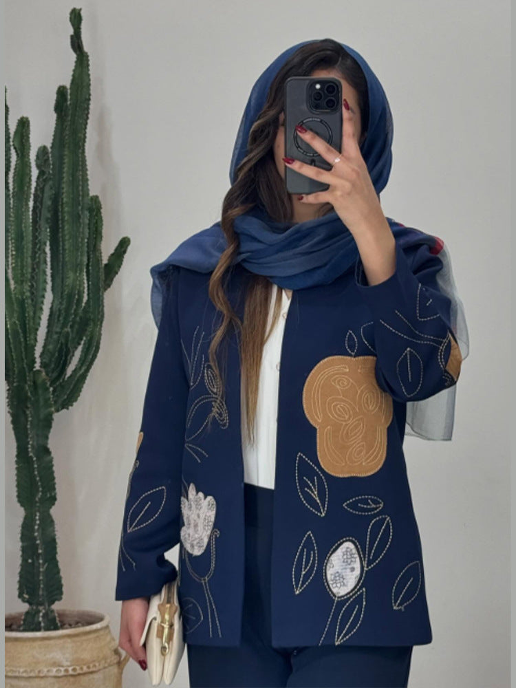 Damen modische Blazerjacke mit floralen Stickereien R&B