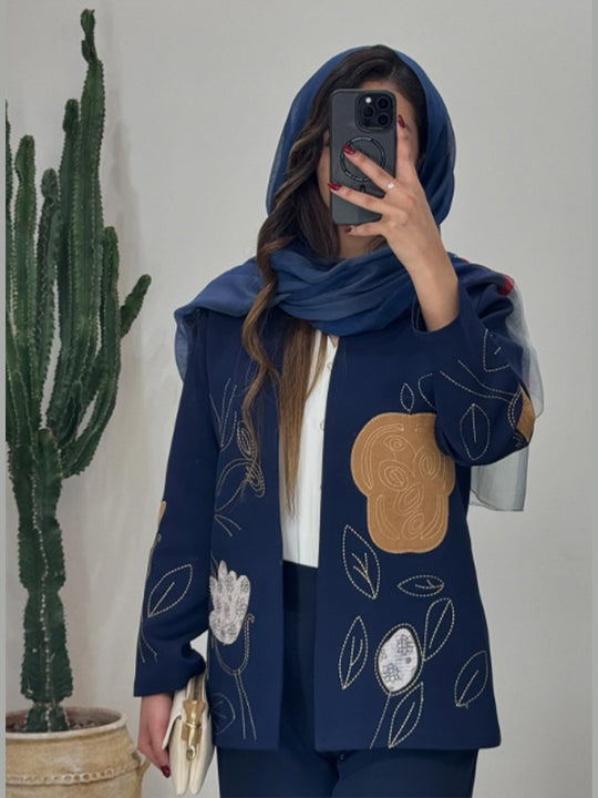 Damen modische Blazerjacke mit floralen Stickereien R&B