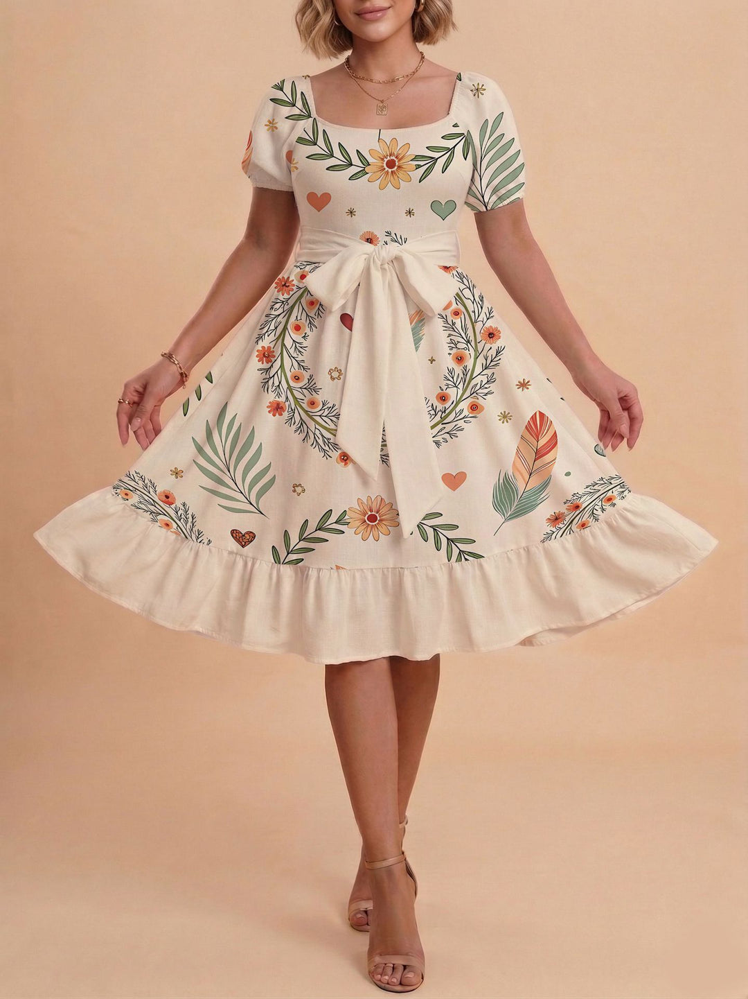 Damen Verspieltes Maxikleid mit Bärenmuster und taillierbarem Band R&B