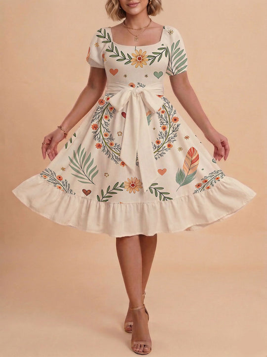 Damen Verspieltes Maxikleid mit Bärenmuster und taillierbarem Band R&B