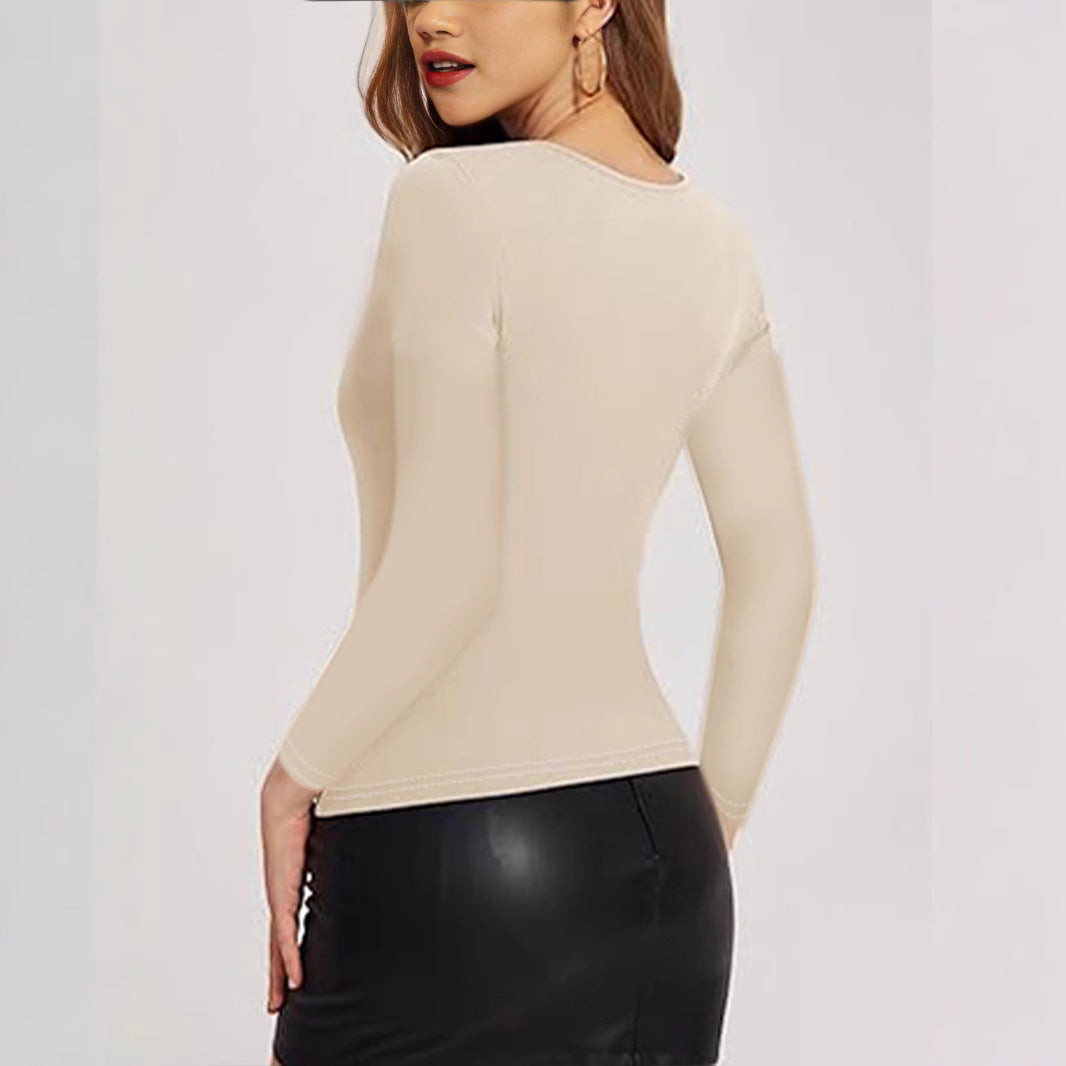 Damen Figurbetontes Longsleeve-Shirt mit Cut-Out und Raffung R&B
