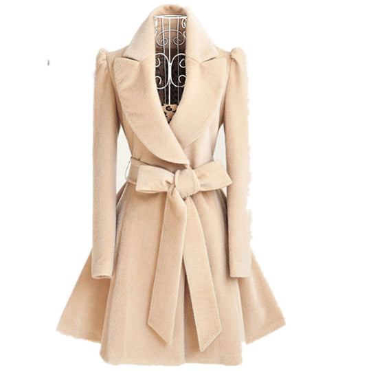 Damen modischer Trenchcoat mit tailliertem Schnitt und Gürtel R&B