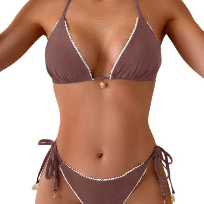 Damen Triangel-Bikini-Set mit eleganter Kontrastbordüre R&B