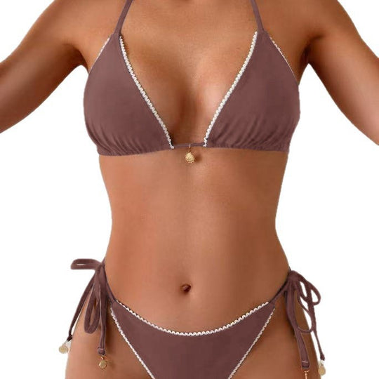 Damen Triangel-Bikini-Set mit eleganter Kontrastbordüre R&B
