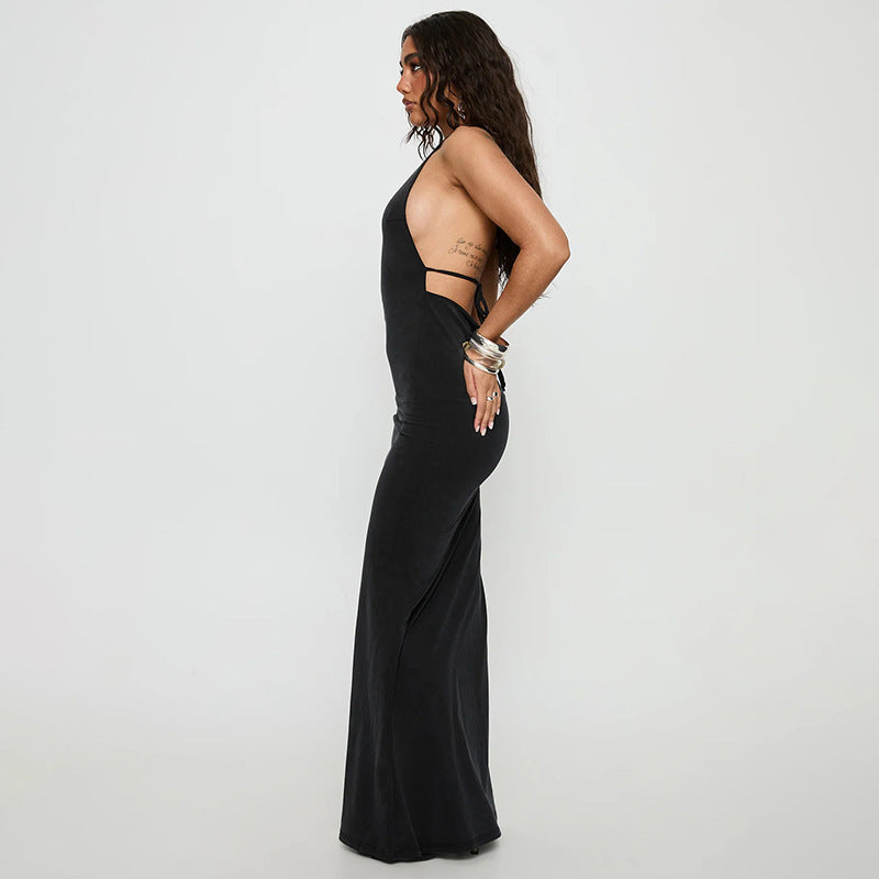 Damen elegantes Maxikleid mit haltem Ausschnitt und figurbetontem Schnitt R&B