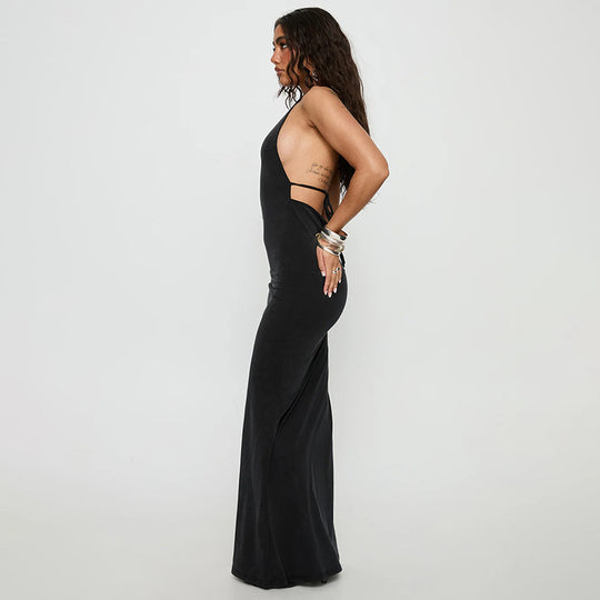 Damen elegantes Maxikleid mit haltem Ausschnitt und figurbetontem Schnitt R&B