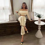 Damen Off-Shoulder Overall mit Raffungen und weitem Bein R&B
