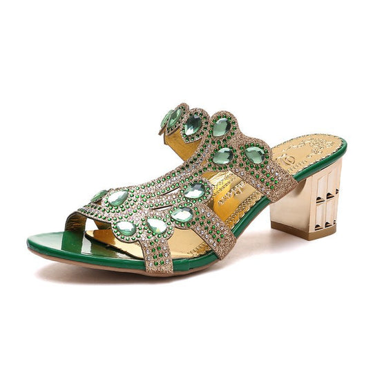 Damen nan verzierte Pantolette mit Kristallbesatz und mittlerem Blockabsatz R&B