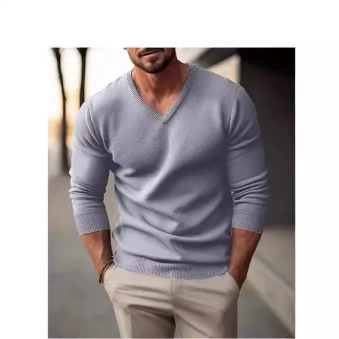 Herren Strickpullover mit V-Ausschnitt und hochwertiger Materialtextur R&B