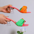 Damen Elegante Mules mit modischer Schleifen-Applikation und transparentem Blockabsatz