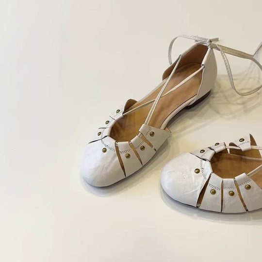 Damen Ballerina-Schuhe mit elegantem Riemendesign und modischen Nieten R&B