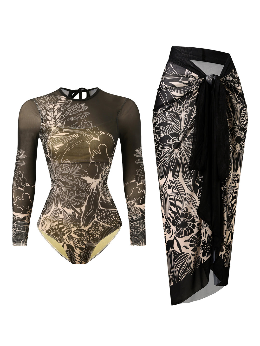 Damen Badeanzug mit elegantem transparentem Wickelrock R&B
