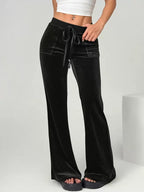 Damen Velours Freizeithose mit elastischem Bund und Taschen